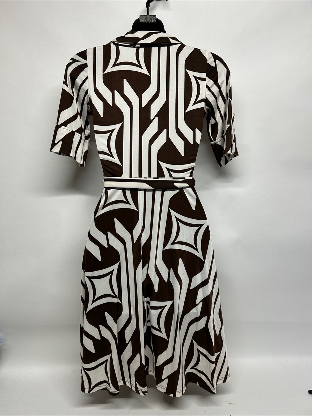 Belted Brown & White Wrap Dress small y2k vibes - Picture 5 of 7